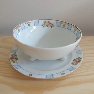 Vintage Nippon Hand Painted 3 footed bowl and plate